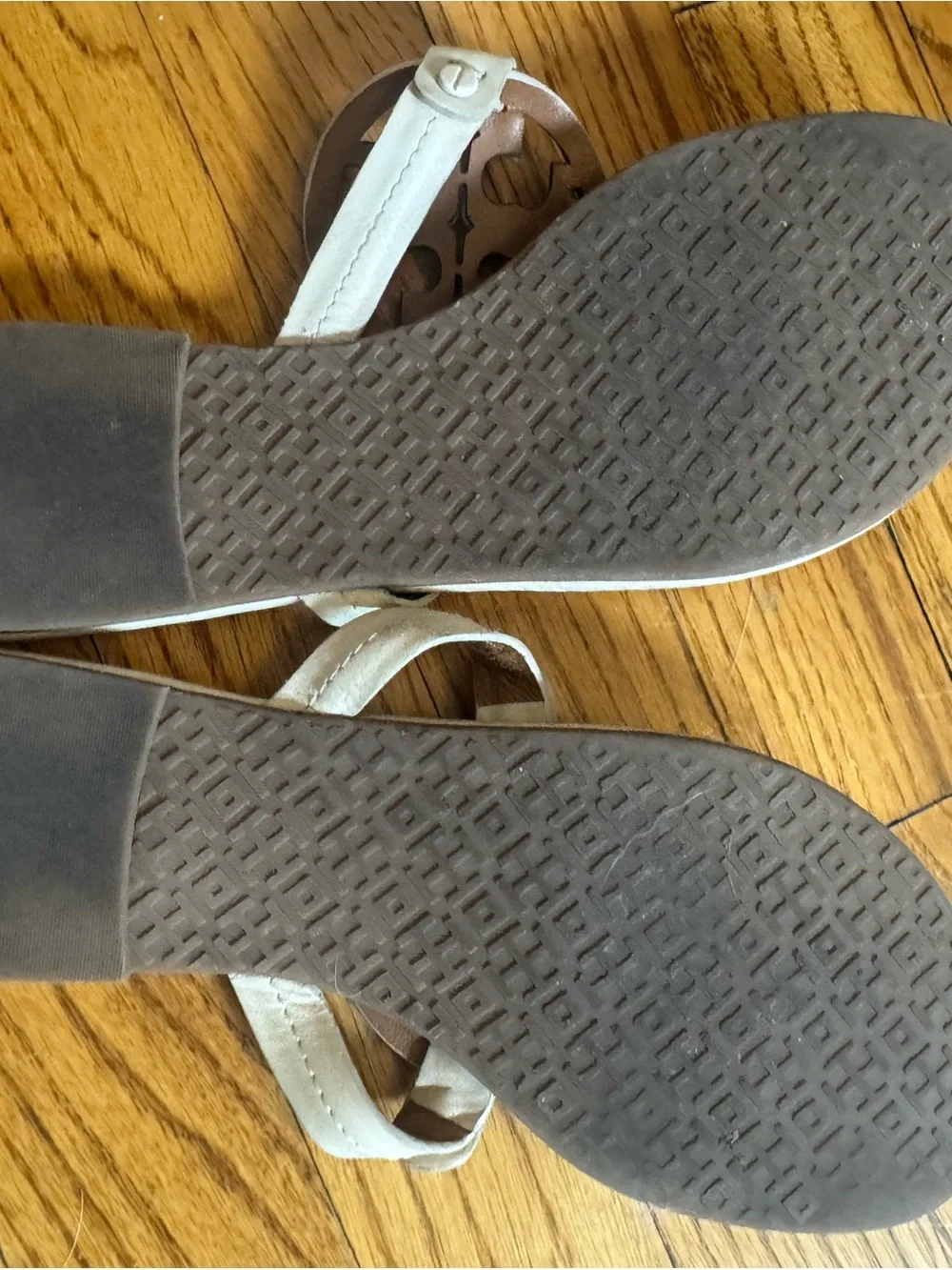 Tory Burch Cream Leather Logo Thong Sandals